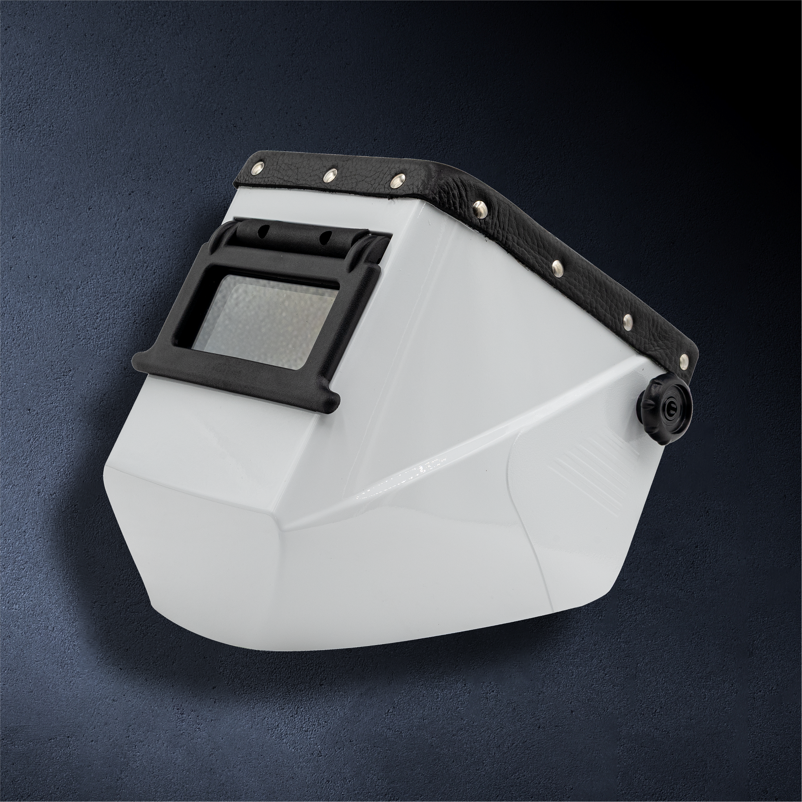 Jackson Safety White HSL-2 Passive Welding Helmet – Lift Front with Outlaw Leather Trim (Black Leather)